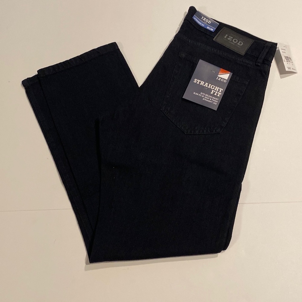 Izod SZ 34 x 30 Black Slim Straight Fit Denim Jeans New D23 - Picture 1 of 14